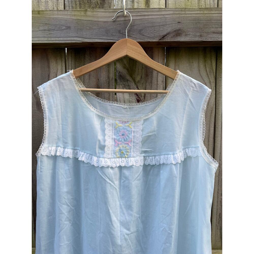 Reworked Vintage Embroidered Cotton Babydoll House Dress Powder Blue